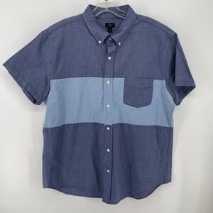 J.Crew Mens XL Oxford Blue Colorblock Short Sleeve Button Down Shirt